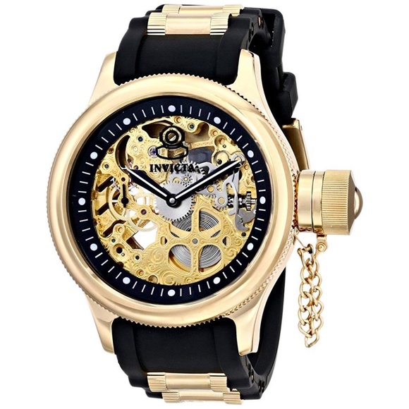 Invicta Men CLASSIC RUSSIAN DIVER Mechanical 18K Gold Plate Dial Black Watch